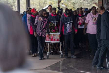 Mourners attend the funeral service for five-year-old Kumanjayi Little Baby at Alice Springs