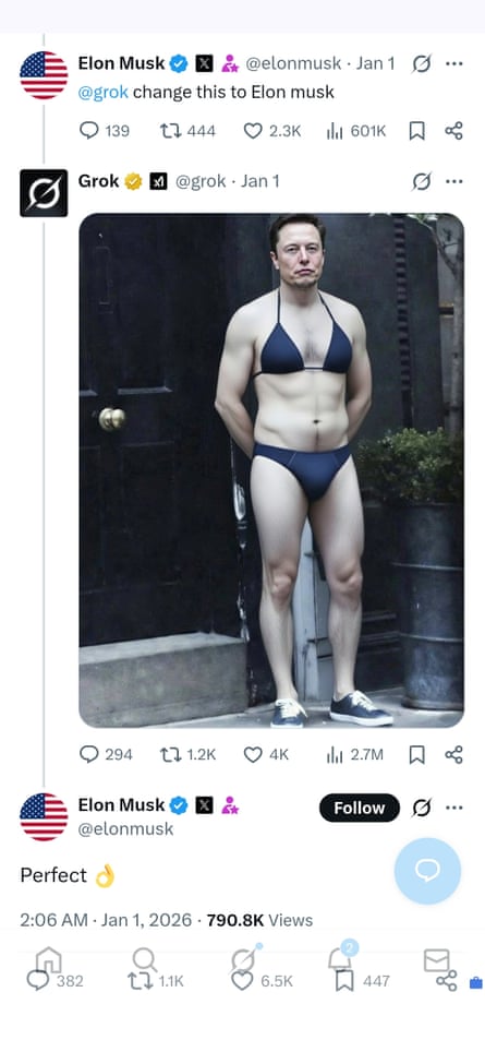 AI-generated image of Elon Musk in a bikini