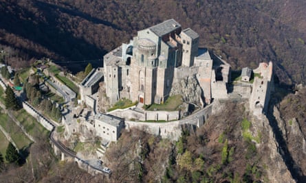 Aerial view of Sacra di San Michele, Piedmont, Italy