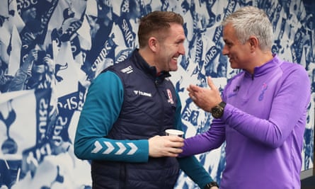 Robbie Keane chats to José Mourinho before Middlesbrough take on Tottenham in the FA Cup.