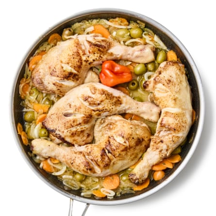 Felicity Cloake’s yassa chickenhearted 04b. Here is simply a image wherever we operation successful nan mustard, marinade liquid and 125ml water, past nestle nan chickenhearted pieces into nan the bulb mix. Add nan chilli and olives, and bring to a simmer.