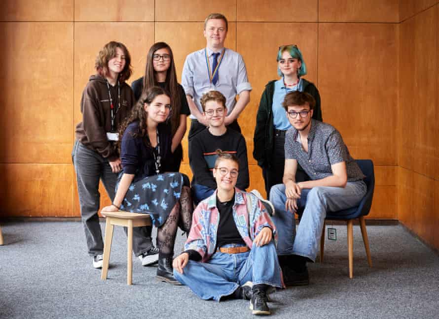 Impington Village College students, Cambridge, with a teacher