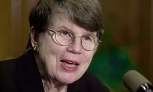 Janet Reno during her weekly press briefing in Washington DC in 2000.