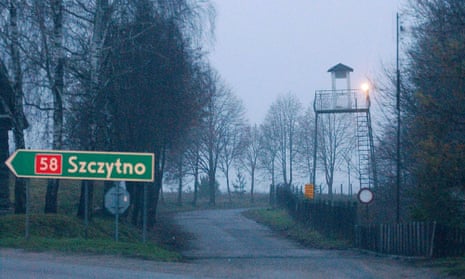 A watch tower overlooks the area near the Polish intelligence school just outside of Stare Kiejkuty, Poland. Poland is paying a $250,000 to two terror suspects allegedly tortured by the CIA in its secret facility in this country.