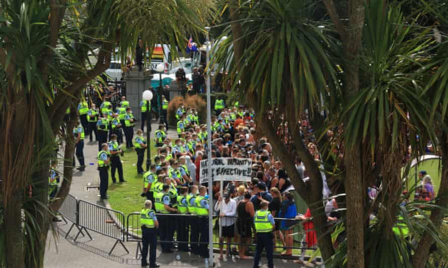 The anti-Covid mandate protest on parliament grounds in Wellington.