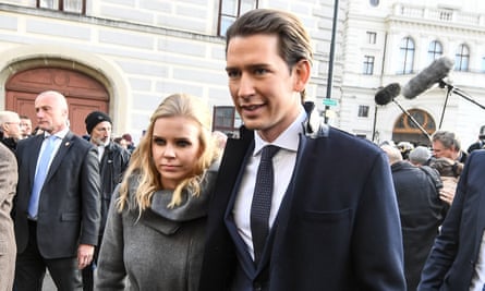 Sebastian Kurz and his girlfriend, Susanne Thier, pictured after the inauguration of the new coalition government.
