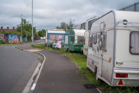 Several caravans by side of road
