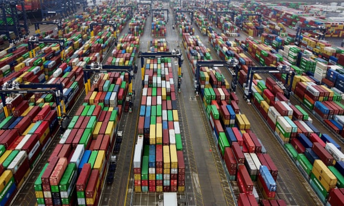 Image of shipping containers at Felixstowe in Suffolk, Britain's largest and busiest container port.