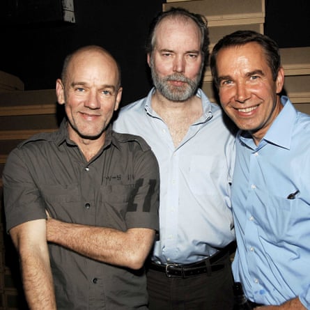 Michael Stipe, Douglas Coupland and Jeff Koons ata New York art show in 2008.