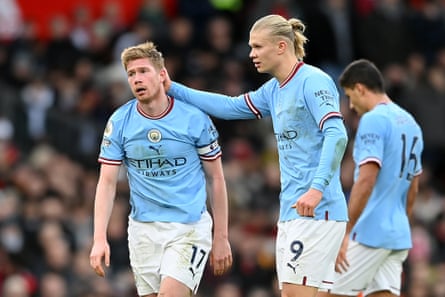 Kevin De Bruyne of Manchester City looks dejected during the loss to Manchester United