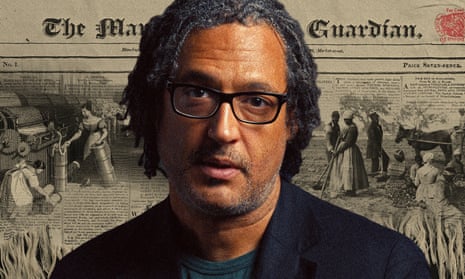 David Olusoga in front of Manchester Guardian