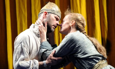 Mark Bonnar as Aeneas and Anastasia Hille as Dido at the National Theatre (10.1). Photograph: Tristram Kenton/The Guardian