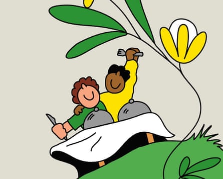 Illustration of two happy people about to eat a meal