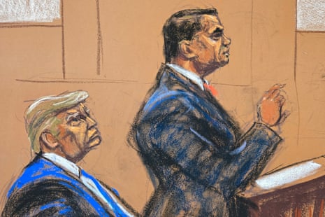 Historic Trump hush money trial to hear opening statements – live updates Donald Trump watches as his attorney Todd Blanche makes opening statements during Trump's criminal trial.