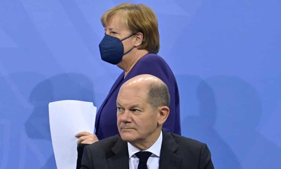 Angela Merkel and Olaf Scholz in Berlin on Thursday