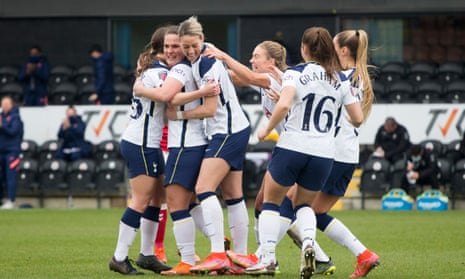 Spurs players celebrate during their WSL match against Bristol City