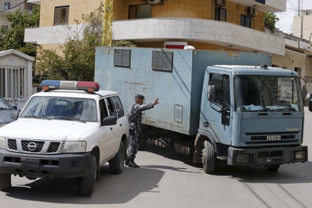 A sealed truck, believed to be transporting Sally Faulkner and reporter Tara Brown, heads towards Lebanon’s Baabda Prison for women in Beirut.