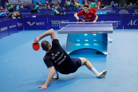 Dimitrije Levajac of Serbia on the defensive in his victory over Luka Mladenovic of Luxembourg in the round-robin stages at the Copper Box Arena