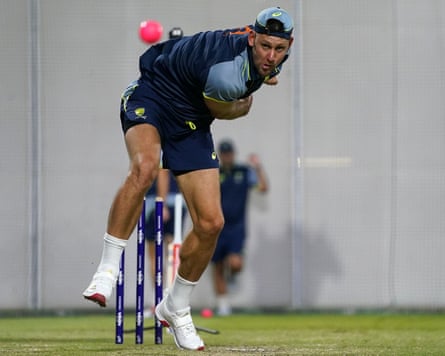 Beau Webster bowls during a nets session at the Gabba in Brisbane ahead of the second Ashes Test between England and Australia