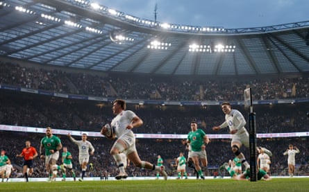 George Furbank goes in to score for England in their win over Ireland.