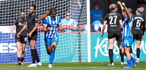 Brighton’s Madison Haley takes the plaudits after equalising for Brighton against Manchester City.