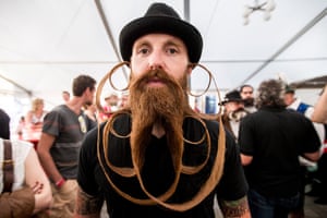 A contestant of the World Beard And Mustache Championships poses for a picture during the Championships 2015