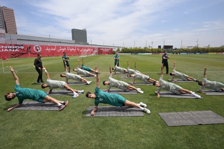 Iran's players take part in a training session on Thursday at the Centro Xoloitzcuintle in Tijuana, Mexico.