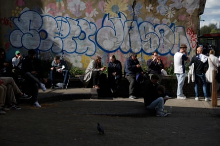 Spurs fans eating opposite the stadium