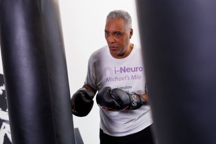 Michael Watson works on the punch bags at the Rival Gym, Kings Cross.