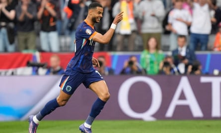 Cody Gakpo shows his delight after giving Netherlands the lead.