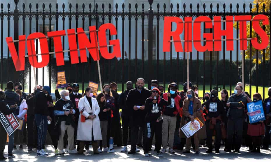 Voting rights protesters outside the White House in November. ‘The Senate must act to protect the fundamental right to vote and pass federal voting rights legislation by any means necessary.’