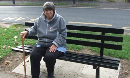 Barbara Laking sitting on a bench in Doncaster