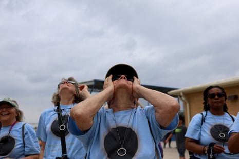 People assemble to view a total solar eclipse in Eagle Pass, Texas.