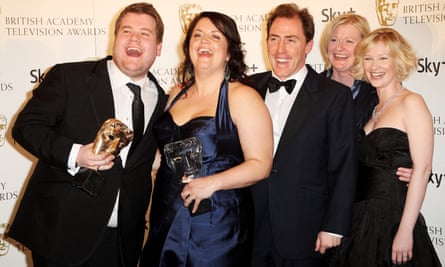 Cool and the gang … Brydon with cast members of Gavin and Stacey.