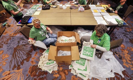Volunteers prepare campaign material for Minnesota congressman Keith Ellison.