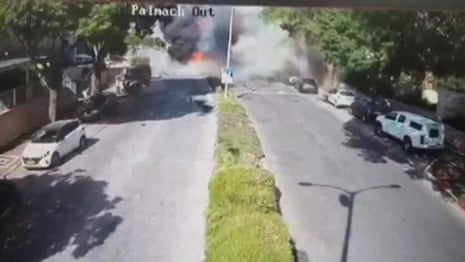 CCTV catches moment rocket hits northern Israeli town during Hezbollah attack – video 