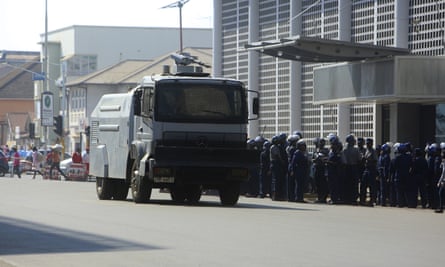 Riot police and water cannon on the streets of Harare