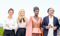 Cannes jury president Alejandro González Iñárritu, far right, with a fellow jurors (from left) Alice Rohrwacher, Elle Fanning and Enki Bilal.