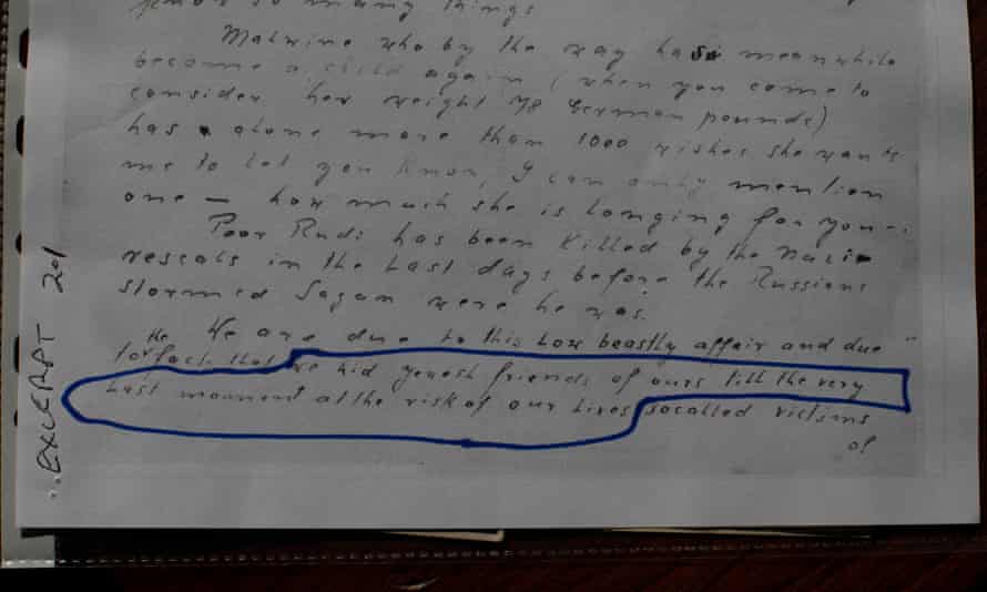 An excerpt from a letter written by Max Schindler to Evelyn Parker reads as follows:
