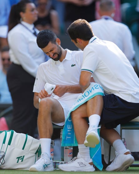 Novak Djokovic receives treatment during a medical timeout.