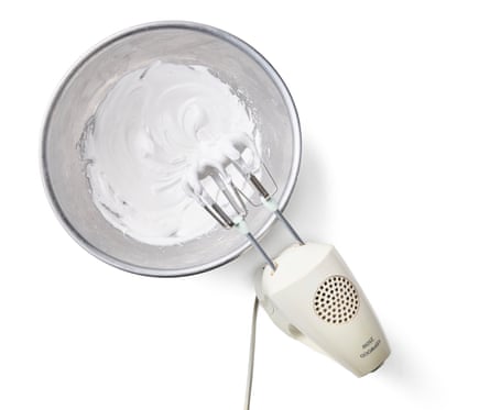 02a Felicity Cloake perfect mont blanc. Put the egg whites in a large mixing bowl, or the bowl of an electric mixer, then whisk on high speed until they form a dense, white foam. Add the cream of tartar and beat again until the mix begins to hold soft peaks.