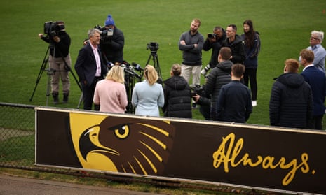 Hawthorn president Andy Gowers speaks to the media at Waverley Park in Melbourne.