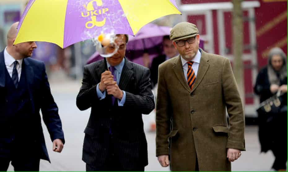 Paul Nuttall and his predecessor as Ukip leader, Nigel Farage, were pelted with an egg on the Stoke campaign trail.
