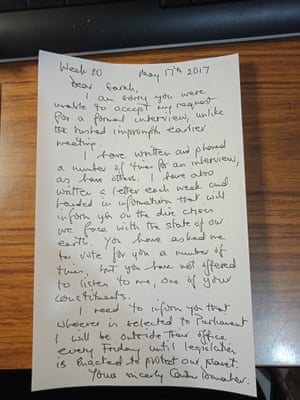 Caroline Danaher wrote to Sarah Henderson saying she would continue to protest, whoever was elected on 18 May.