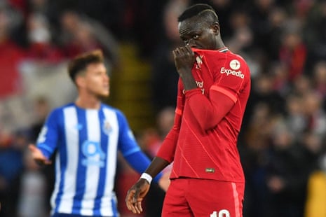 Liverpool’s Sadio Mane reacts after his goal is disallowed for offside.