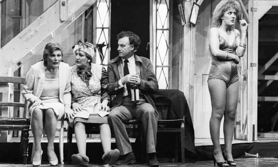 Fiendishly complicated … from left, Jan Waters (Belinda), Patricia Routledge (Dotty), Paul Eddington (Lloyd) and Rowena Roberts (Brooke) in Noises Off in 1982.
