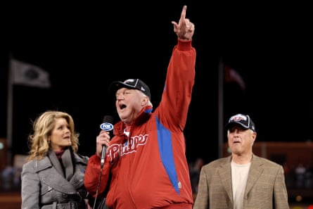 Charlie Manuel speaks to Philadelphia fans after leading the Phillies to their second World Series title in 2008.