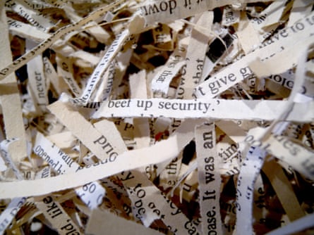 Shredded sentences … Secrets and Lies (The Impossibility of Reconstitutions) by Heman Chong.