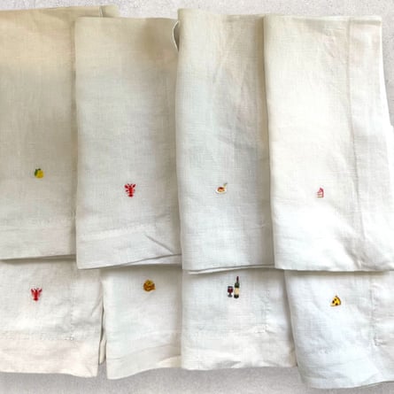 A set of hand-embroidered linen napkins.