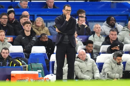 An anxious-looking Liam Rosenior watches on